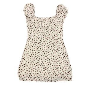 Aeropostale XL White Mini Dress with Cherry Pattern & Puff Sleeves